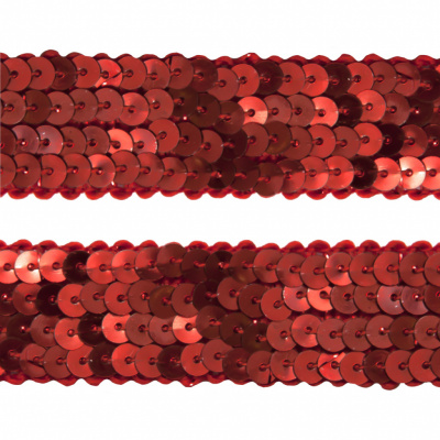 Тесьма с пайетками 3, шир. 20 мм/уп. 25+/-1 м, цвет красный - купить в Кисловодске. Цена: 778.19 руб.