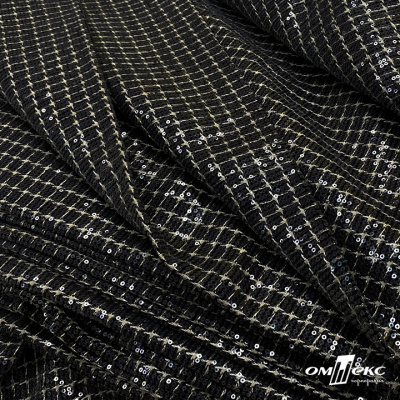 Ткань костюмная с пайетками, 100%полиэстр, 460+/-10 гр/м2, 150см #309 - цв. чёрный - купить в Кисловодске. Цена 1 203.93 руб.