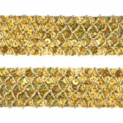 Тесьма с пайетками D16, шир. 35 мм/уп. 25+/-1 м, цвет золото - купить в Кисловодске. Цена: 1 281.60 руб.