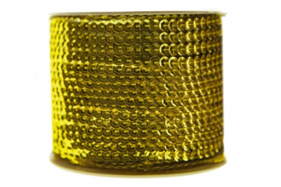 Пайетки "ОмТекс" на нитях, SILVER-BASE, 6 мм С / упак.73+/-1м, цв. 7 - св.золото - купить в Кисловодске. Цена: 468.37 руб.