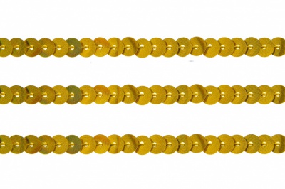 Пайетки "ОмТекс" на нитях, SILVER SHINING, 6 мм F / упак.91+/-1м, цв. 48 - золото - купить в Кисловодске. Цена: 356.19 руб.